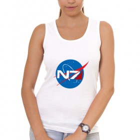 Женская майка хлопок с принтом NASA N7 MASS EFFECT в Кировске, 95% хлопок, 5% эластан |  | Тематика изображения на принте: logo | n7 | nasa | space | логотип | масс эффект | н7 | наса