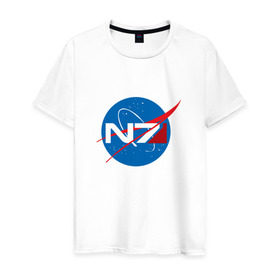 Мужская футболка хлопок с принтом NASA N7 MASS EFFECT в Кировске, 100% хлопок | прямой крой, круглый вырез горловины, длина до линии бедер, слегка спущенное плечо. | Тематика изображения на принте: logo | n7 | nasa | space | логотип | масс эффект | н7 | наса