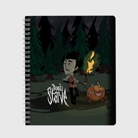 Тетрадь с принтом DON`T STARVE в Кировске, 100% бумага | 48 листов, плотность листов — 60 г/м2, плотность картонной обложки — 250 г/м2. Листы скреплены сбоку удобной пружинной спиралью. Уголки страниц и обложки скругленные. Цвет линий — светло-серый
 | action | adventure | dont starve | gamer | player | twitch | игра