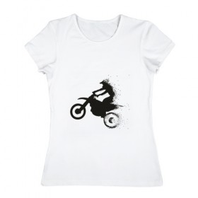 Женская футболка хлопок с принтом Силуэт мотоциклиста в Кировске, 100% хлопок | прямой крой, круглый вырез горловины, длина до линии бедер, слегка спущенное плечо | 