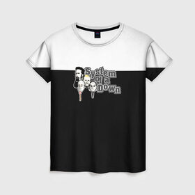 Женская футболка 3D с принтом System of a Down в Кировске, 100% полиэфир ( синтетическое хлопкоподобное полотно) | прямой крой, круглый вырез горловины, длина до линии бедер | 