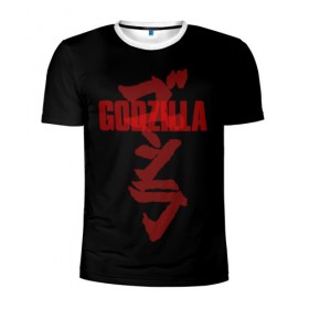 Мужская футболка 3D спортивная с принтом GODZILLA в Кировске, 100% полиэстер с улучшенными характеристиками | приталенный силуэт, круглая горловина, широкие плечи, сужается к линии бедра | comic con | godzilla | gojira | logo | годзилла | знаки | иероглифы | лого | монстр | фильм | чудовище