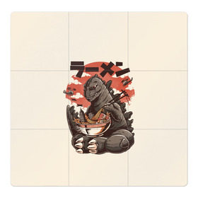Магнитный плакат 3Х3 с принтом GODZILLA КУШАЕТ в Кировске, Полимерный материал с магнитным слоем | 9 деталей размером 9*9 см | comic con | godzilla | gojira | logo | годзилла | знаки | иероглифы | лого | монстр | фильм | чудовище