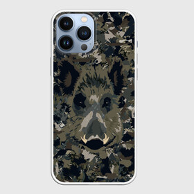 Чехол для iPhone 13 Pro Max с принтом Камуфляж с кабаном в Кировске,  |  | Тематика изображения на принте: кабан | милитари | свин | хряк