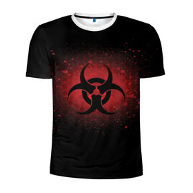 Мужская футболка 3D спортивная с принтом Biohazard в Кировске, 100% полиэстер с улучшенными характеристиками | приталенный силуэт, круглая горловина, широкие плечи, сужается к линии бедра | biohazard | plague inc | биологическая опасность | знак