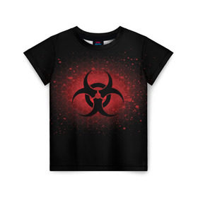 Детская футболка 3D с принтом Biohazard в Кировске, 100% гипоаллергенный полиэфир | прямой крой, круглый вырез горловины, длина до линии бедер, чуть спущенное плечо, ткань немного тянется | biohazard | plague inc | биологическая опасность | знак