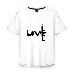 Мужская футболка хлопок Oversize с принтом LOVE WEAPON в Кировске, 100% хлопок | свободный крой, круглый ворот, “спинка” длиннее передней части | cs go | gamer | love | love weapon | player | rainbow six soege | weapon | автомат | граната | нож | оружие | пистолет