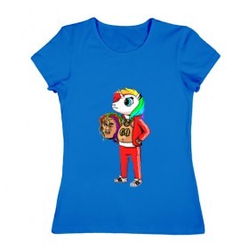 Женская футболка хлопок с принтом 69 rainbow в Кировске, 100% хлопок | прямой крой, круглый вырез горловины, длина до линии бедер, слегка спущенное плечо | 6ix9ine | единорог | пони