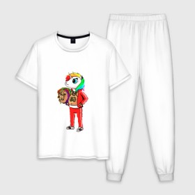Мужская пижама хлопок с принтом 69 rainbow в Кировске, 100% хлопок | брюки и футболка прямого кроя, без карманов, на брюках мягкая резинка на поясе и по низу штанин
 | 6ix9ine | единорог | пони