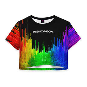 Женская футболка 3D укороченная с принтом IMAGINE DRAGONS в Кировске, 100% полиэстер | круглая горловина, длина футболки до линии талии, рукава с отворотами | color | imagine dragons | logo | stripes | trend | абстракция | группа | линии | лого | рок | рэп | фирменные цвета