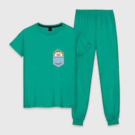 Женская пижама хлопок с принтом Ёжик в кармане в Кировске, 100% хлопок | брюки и футболка прямого кроя, без карманов, на брюках мягкая резинка на поясе и по низу штанин | еж | ёжик | ёжик в кармане | лес