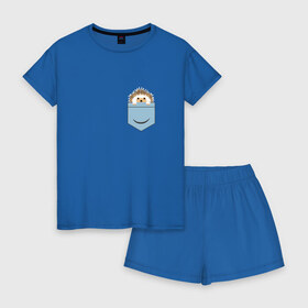 Женская пижама с шортиками хлопок с принтом Ёжик в кармане в Кировске, 100% хлопок | футболка прямого кроя, шорты свободные с широкой мягкой резинкой | еж | ёжик | ёжик в кармане | лес