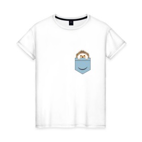 Женская футболка хлопок с принтом Ёжик в кармане в Кировске, 100% хлопок | прямой крой, круглый вырез горловины, длина до линии бедер, слегка спущенное плечо | еж | ёжик | ёжик в кармане | лес