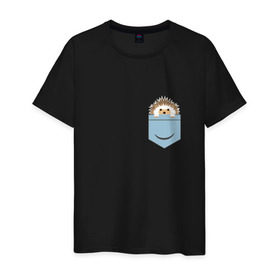 Мужская футболка хлопок с принтом Ёжик в кармане в Кировске, 100% хлопок | прямой крой, круглый вырез горловины, длина до линии бедер, слегка спущенное плечо. | еж | ёжик | ёжик в кармане | лес