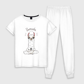 Женская пижама хлопок с принтом Лама в Кировске, 100% хлопок | брюки и футболка прямого кроя, без карманов, на брюках мягкая резинка на поясе и по низу штанин | i lamaste | ёга | йога | лама