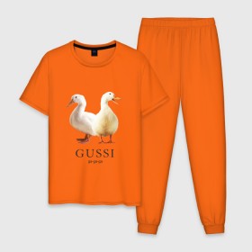 Мужская пижама хлопок с принтом Gussi в Кировске, 100% хлопок | брюки и футболка прямого кроя, без карманов, на брюках мягкая резинка на поясе и по низу штанин
 | gucci | gussi | гусь | гучи | гуччи