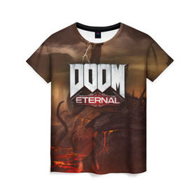 Женская футболка 3D с принтом DOOM Eternal в Кировске, 100% полиэфир ( синтетическое хлопкоподобное полотно) | прямой крой, круглый вырез горловины, длина до линии бедер | doom | doomguy | slayer | вечный | дум | думгай | палач рока