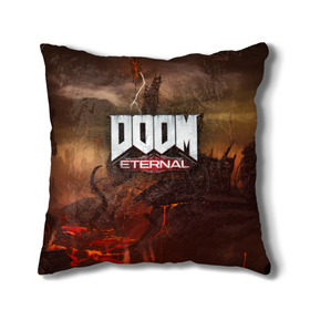 Подушка 3D с принтом DOOM Eternal в Кировске, наволочка – 100% полиэстер, наполнитель – холлофайбер (легкий наполнитель, не вызывает аллергию). | состоит из подушки и наволочки. Наволочка на молнии, легко снимается для стирки | Тематика изображения на принте: doom | doomguy | slayer | вечный | дум | думгай | палач рока