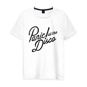 Мужская футболка хлопок с принтом Panic at the disco logo в Кировске, 100% хлопок | прямой крой, круглый вырез горловины, длина до линии бедер, слегка спущенное плечо. | brendon urie | patd | spencer smith | tyan ross