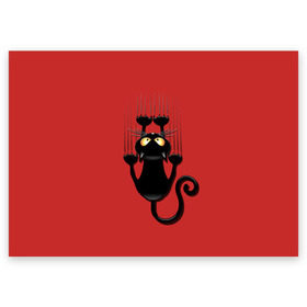 Поздравительная открытка с принтом Черный Кот в Кировске, 100% бумага | плотность бумаги 280 г/м2, матовая, на обратной стороне линовка и место для марки
 | black | cat | cats | кот | котенок | коты | кошка | кошки | красный | черная