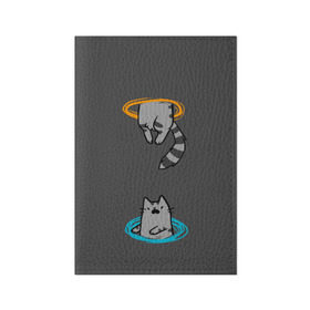 Обложка для паспорта матовая кожа с принтом Кот в Портале в Кировске, натуральная матовая кожа | размер 19,3 х 13,7 см; прозрачные пластиковые крепления | cat | cats | game | games | portal | tail | valve | в портале | вэльв | игра | игры | кот | коты | кошка | кошки | портал | хвост