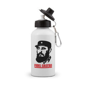 Бутылка спортивная с принтом Фидель Кастро в Кировске, металл | емкость — 500 мл, в комплекте две пластиковые крышки и карабин для крепления | Тематика изображения на принте: 