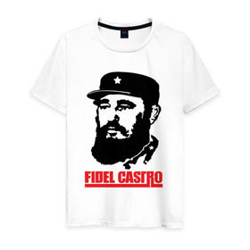 Мужская футболка хлопок с принтом Фидель Кастро в Кировске, 100% хлопок | прямой крой, круглый вырез горловины, длина до линии бедер, слегка спущенное плечо. | Тематика изображения на принте: 