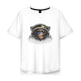 Мужская футболка хлопок Oversize с принтом Обезьяна астронавт в Кировске, 100% хлопок | свободный крой, круглый ворот, “спинка” длиннее передней части | астронавт | космонавт | космос | обезьяна | обезьяна арт | обезьяна рисунок