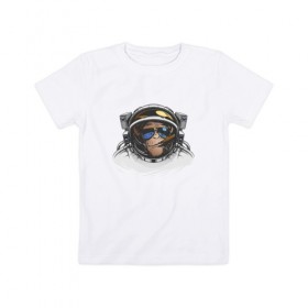 Детская футболка хлопок с принтом Обезьяна астронавт в Кировске, 100% хлопок | круглый вырез горловины, полуприлегающий силуэт, длина до линии бедер | астронавт | космонавт | космос | обезьяна | обезьяна арт | обезьяна рисунок