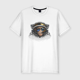 Мужская футболка премиум с принтом Обезьяна астронавт в Кировске, 92% хлопок, 8% лайкра | приталенный силуэт, круглый вырез ворота, длина до линии бедра, короткий рукав | Тематика изображения на принте: астронавт | космонавт | космос | обезьяна | обезьяна арт | обезьяна рисунок