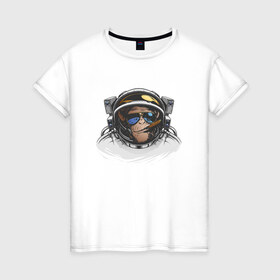 Женская футболка хлопок с принтом Обезьяна астронавт в Кировске, 100% хлопок | прямой крой, круглый вырез горловины, длина до линии бедер, слегка спущенное плечо | астронавт | космонавт | космос | обезьяна | обезьяна арт | обезьяна рисунок