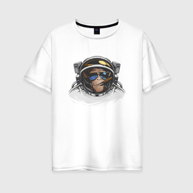 Женская футболка хлопок Oversize с принтом Обезьяна астронавт в Кировске, 100% хлопок | свободный крой, круглый ворот, спущенный рукав, длина до линии бедер
 | астронавт | космонавт | космос | обезьяна | обезьяна арт | обезьяна рисунок