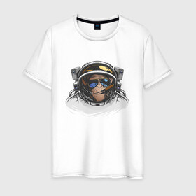 Мужская футболка хлопок с принтом Обезьяна астронавт в Кировске, 100% хлопок | прямой крой, круглый вырез горловины, длина до линии бедер, слегка спущенное плечо. | астронавт | космонавт | космос | обезьяна | обезьяна арт | обезьяна рисунок