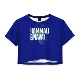 Женская футболка 3D укороченная с принтом HammAli Navai blue в Кировске, 100% полиэстер | круглая горловина, длина футболки до линии талии, рукава с отворотами | 