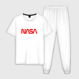 Мужская пижама хлопок с принтом NASA red в Кировске, 100% хлопок | брюки и футболка прямого кроя, без карманов, на брюках мягкая резинка на поясе и по низу штанин
 | nasa | наса