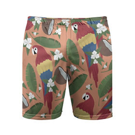 Мужские шорты 3D спортивные с принтом Попугайчики в Кировске,  |  | джунгли | жара | кокосы | лето | отпуск | попугайчики | птицы | путушествия | цветы
