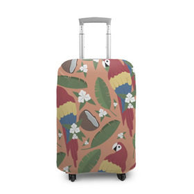 Чехол для чемодана 3D с принтом Попугайчики в Кировске, 86% полиэфир, 14% спандекс | двустороннее нанесение принта, прорези для ручек и колес | джунгли | жара | кокосы | лето | отпуск | попугайчики | птицы | путушествия | цветы