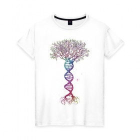 Женская футболка хлопок с принтом Дерево жизни в Кировске, 100% хлопок | прямой крой, круглый вырез горловины, длина до линии бедер, слегка спущенное плечо | дерево | днк | жизнь