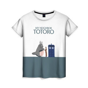 Женская футболка 3D с принтом Мой сосед Тоторо в Кировске, 100% полиэфир ( синтетическое хлопкоподобное полотно) | прямой крой, круглый вырез горловины, длина до линии бедер | 10 доктор | doctor who | my neighbor totoro | tardis | totoro | десятый доктор | доктор кто | тардис | тоторо