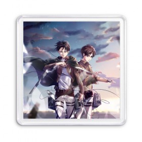 Магнит 55*55 с принтом Levi and Eren в Кировске, Пластик | Размер: 65*65 мм; Размер печати: 55*55 мм | anime | attack on titan | аниме | атака титанов