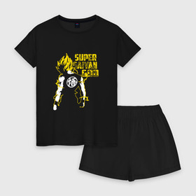 Женская пижама с шортиками хлопок с принтом SUPER SAIYAN GOD в Кировске, 100% хлопок | футболка прямого кроя, шорты свободные с широкой мягкой резинкой | anime | goku | sugoi | super dragon ball | аниме | гоку