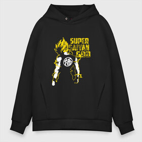 Мужское худи Oversize хлопок с принтом SUPER SAIYAN GOD в Кировске, френч-терри — 70% хлопок, 30% полиэстер. Мягкий теплый начес внутри —100% хлопок | боковые карманы, эластичные манжеты и нижняя кромка, капюшон на магнитной кнопке | Тематика изображения на принте: anime | goku | sugoi | super dragon ball | аниме | гоку