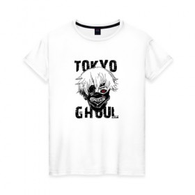 Женская футболка хлопок с принтом Токийский гуль в Кировске, 100% хлопок | прямой крой, круглый вырез горловины, длина до линии бедер, слегка спущенное плечо | anime | tokyo ghoul | гули | канеки кен | токийский гуль