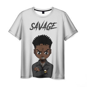 Мужская футболка 3D с принтом 21 Savage в Кировске, 100% полиэфир | прямой крой, круглый вырез горловины, длина до линии бедер | 21 savage | 21 дикарь