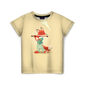 Детская футболка 3D с принтом Лисичка с флейтой в Кировске, 100% гипоаллергенный полиэфир | прямой крой, круглый вырез горловины, длина до линии бедер, чуть спущенное плечо, ткань немного тянется | флейта | флейтист