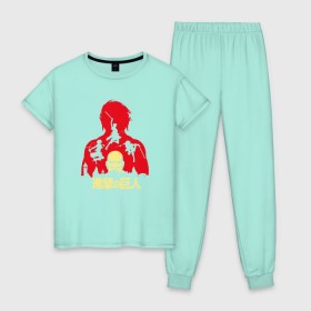 Женская пижама хлопок с принтом АТАКА ТИТАНОВ в Кировске, 100% хлопок | брюки и футболка прямого кроя, без карманов, на брюках мягкая резинка на поясе и по низу штанин | 