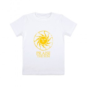Детская футболка хлопок с принтом PRAISE THE SUN в Кировске, 100% хлопок | круглый вырез горловины, полуприлегающий силуэт, длина до линии бедер | dark souls | praise the sun | дарк соулс | темные души