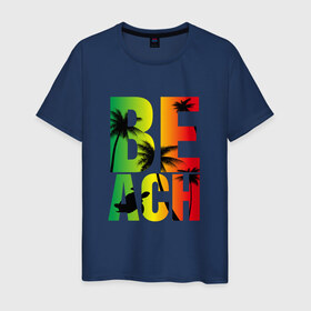 Мужская футболка хлопок с принтом Beach в Кировске, 100% хлопок | прямой крой, круглый вырез горловины, длина до линии бедер, слегка спущенное плечо. | Тематика изображения на принте: летние | летняя | лето | маорская | море | морские | на море | отдых | отпуск | пальмы | пляж | черепаха