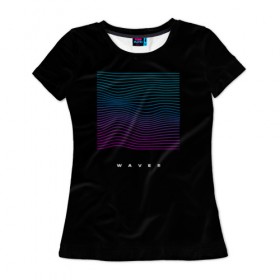 Женская футболка 3D с принтом Волны vaporwave в Кировске, 100% полиэфир ( синтетическое хлопкоподобное полотно) | прямой крой, круглый вырез горловины, длина до линии бедер | retro wave | vapor wave | волны | музыка