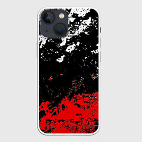 Чехол для iPhone 13 mini с принтом БРЫЗГИ КРАСОК в Кировске,  |  | black.white | dirty | paints | red | texture | белый | брызги | грязный | краски | красный | текстура | черный